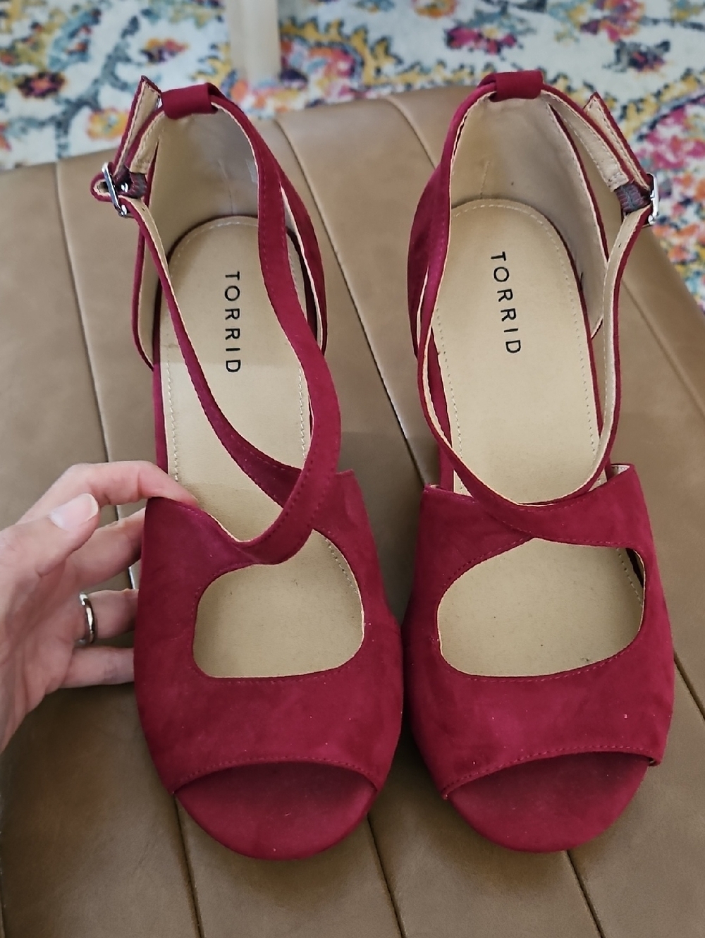 Torrid Burgundy Suede Wedge Sandals Size 9WW - Picture 2 of 9